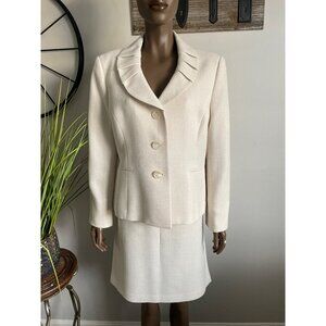 LE SUIT Petite Women's 2-Piece Textured Cream Suit Cream Size 14/16P